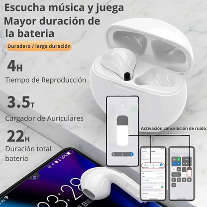 Audífonos Inalámbricos Bluetooth Pro 6 TWS Hi-Fi – Sonido Estéreo y Cancelación de Ruido Compatible Android y IOS(Apple)