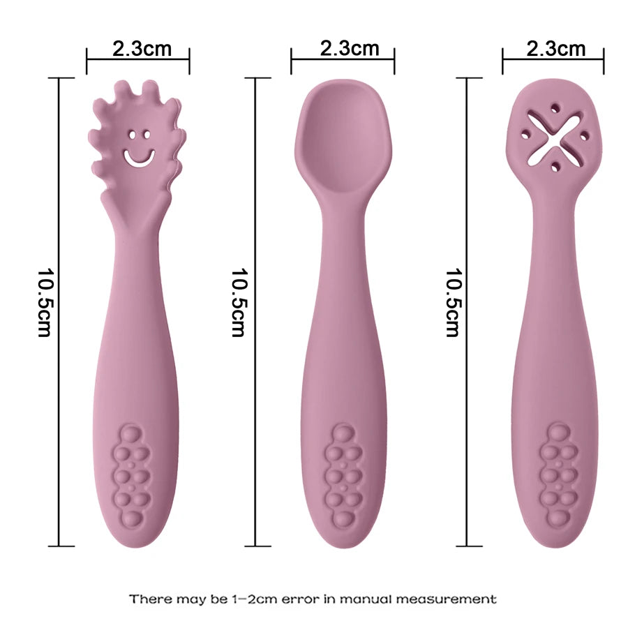 3 Cucharas/Tenedor de Silicona sin BPA de Aprendizaje