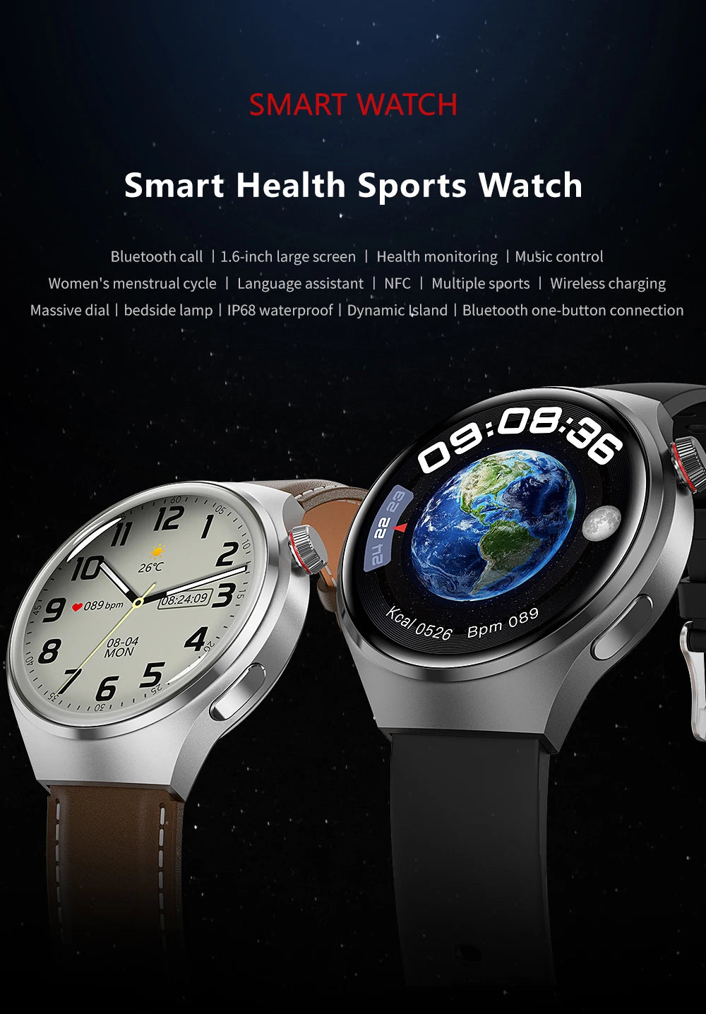 Smartwatch GPS para Hombre Huawei Watch 4 Pro - Pantalla HD 360*360, Llamadas Bluetooth, Monitor de Frecuencia Cardíaca, IP68, Medición de Azúcar en Sangre