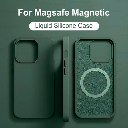 Funda Magnética para iPhone 15/14/13/12/11 Pro Max Plus - Compatible con MagSafe y Carga Inalámbrica - Verde Oscuro, Gris Arcilla, Verde Matcha, Negro y Rosa