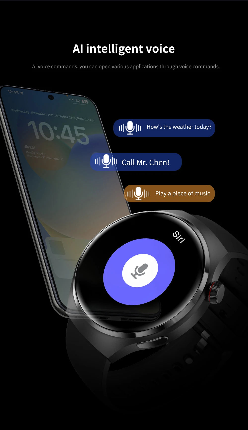 Smartwatch GPS para Hombre Huawei Watch 4 Pro - Pantalla HD 360*360, Llamadas Bluetooth, Monitor de Frecuencia Cardíaca, IP68, Medición de Azúcar en Sangre